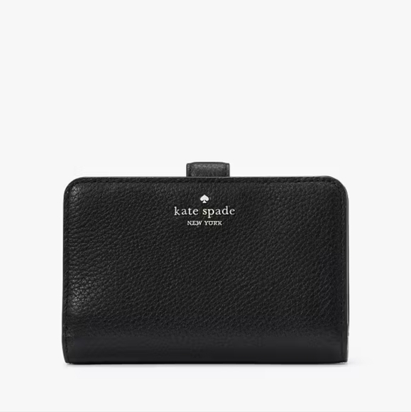 Kate Spade Lena Pebbled Leather Medium Compact Bifold Wallet, Black - Picture 1 of 3
